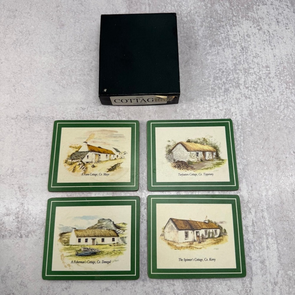 Irish Cottages Coasters Gaelora Boxed Set of 4 Mayo‎ Kerry Donegal Tipperary